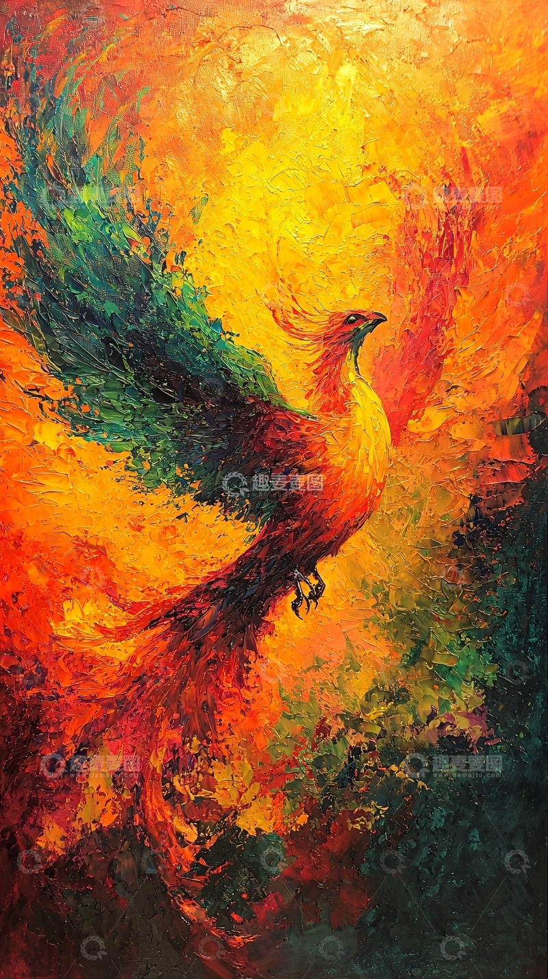 高清大图下载【趣麦麦图】燃烧的凤凰绚丽油画