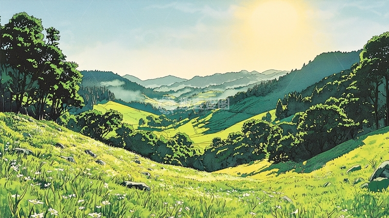 高清大图下载【趣麦麦图】阳光下的绿色山谷