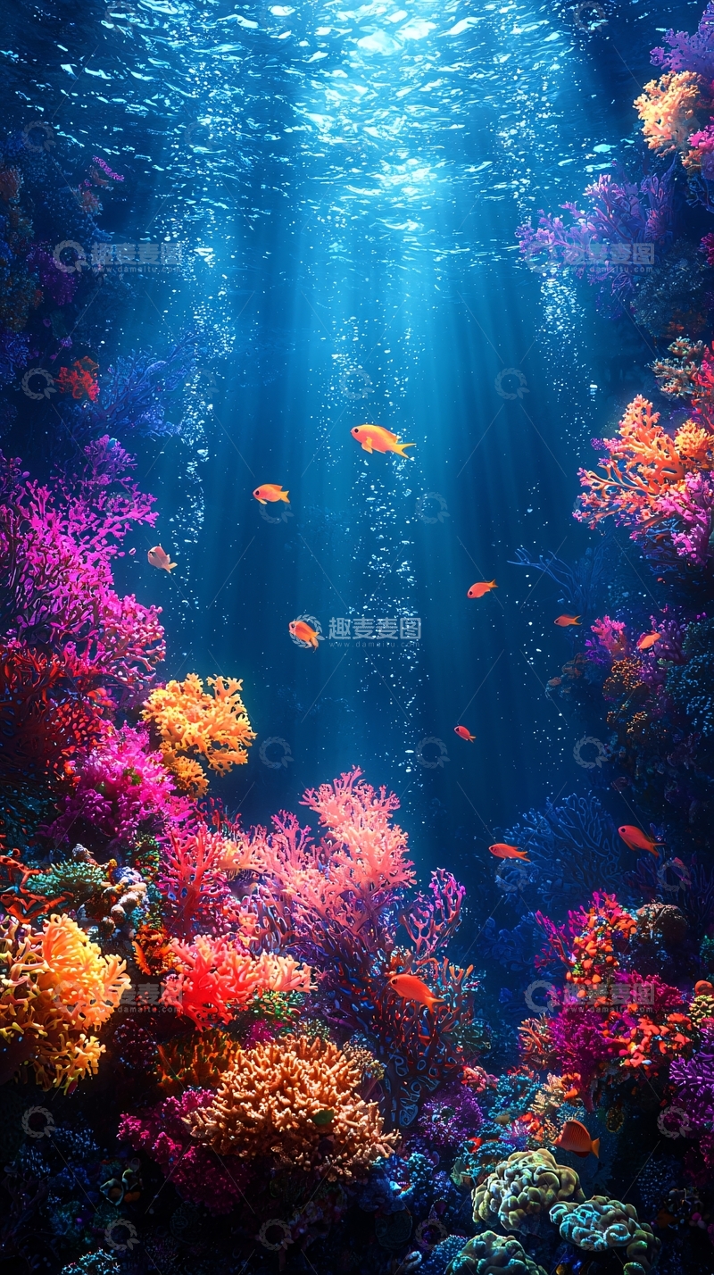 高清大图下载【趣麦麦图】海底珊瑚礁和鱼群