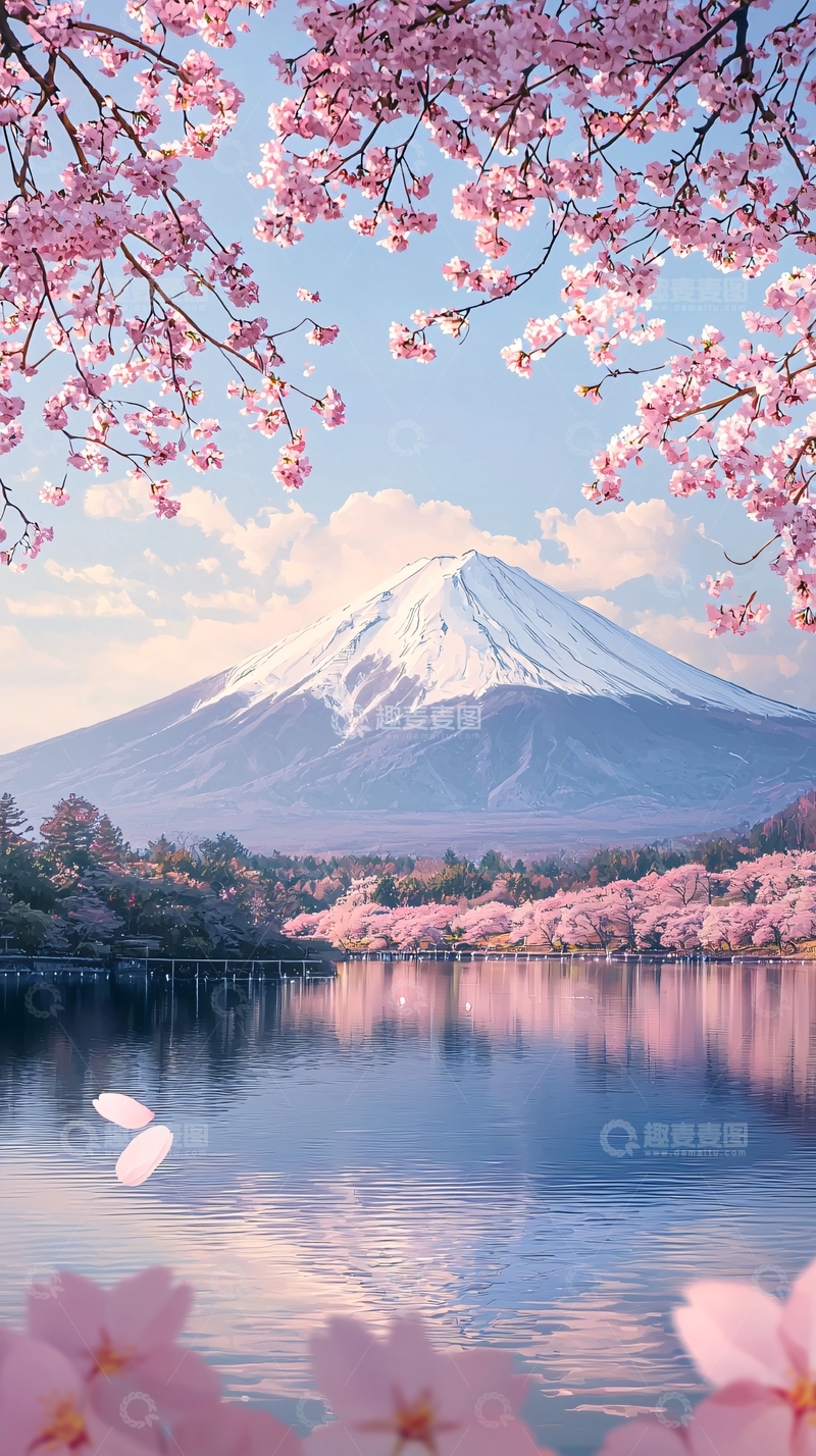 高清大图下载【趣麦麦图】富士山樱花湖景1