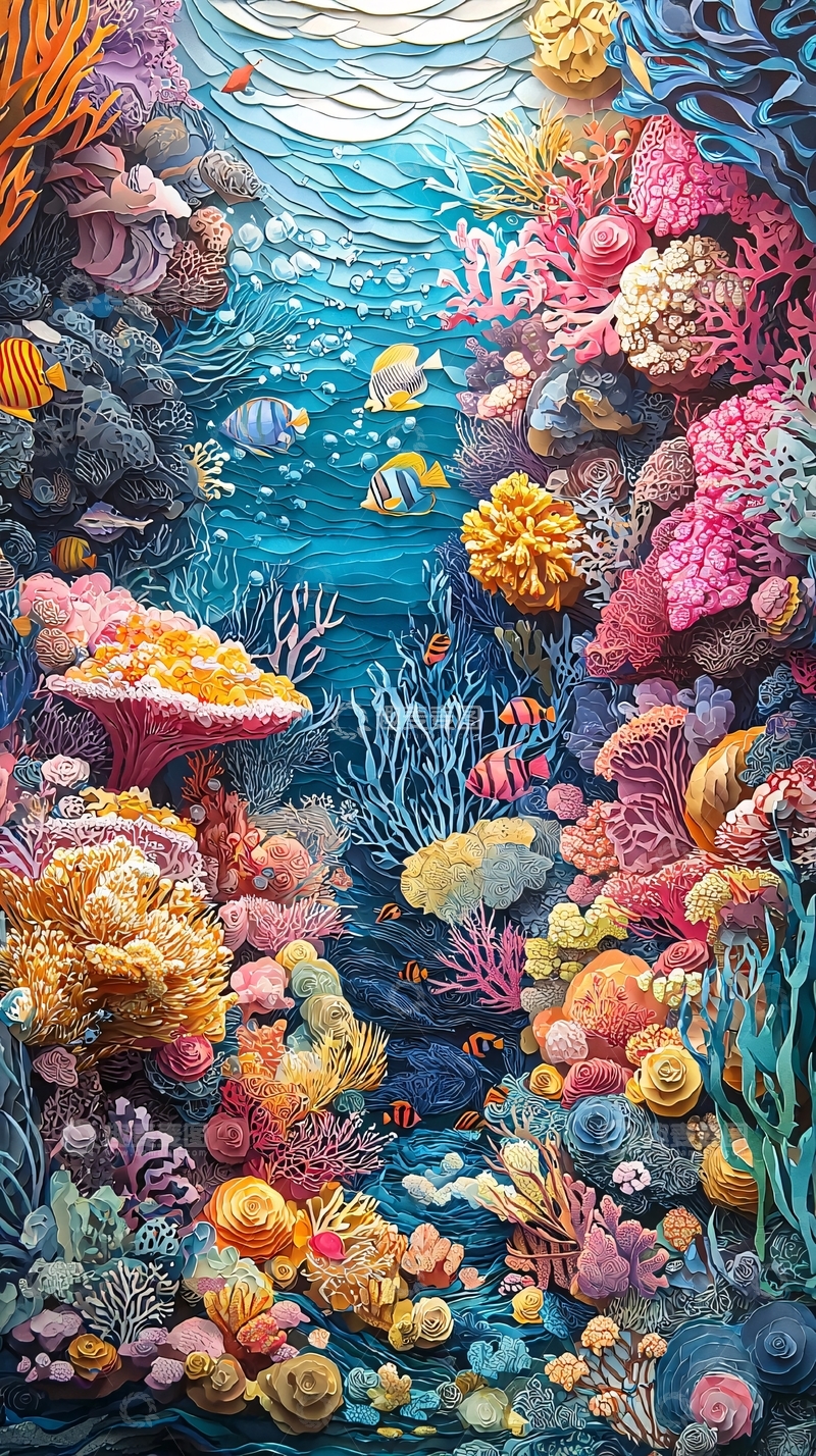 高清大图下载【趣麦麦图】珊瑚礁中的热带鱼群