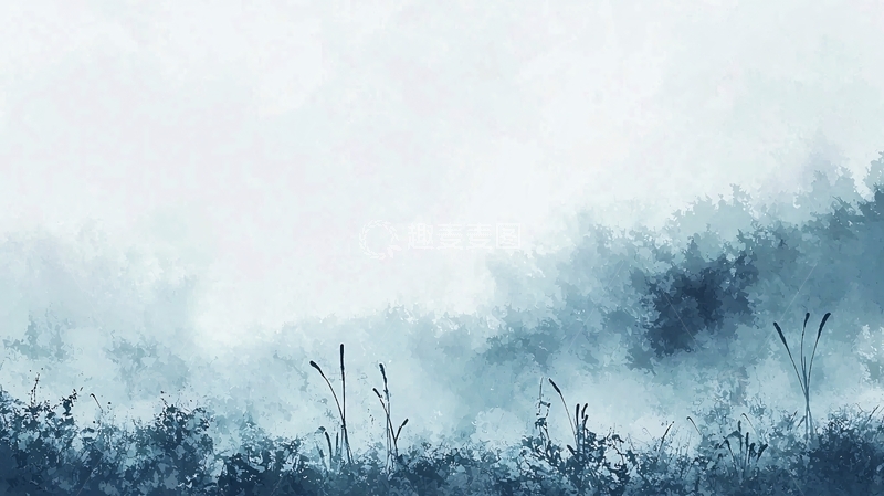 高清大图下载【趣麦麦图】蓝灰色雾气朦胧森林