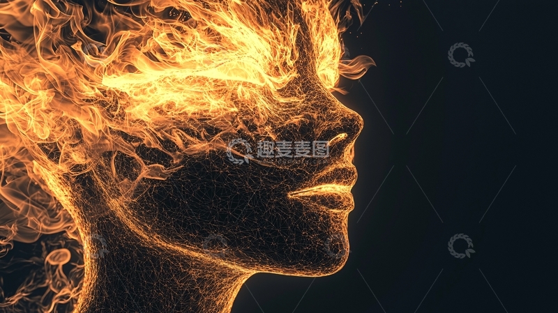 高清大图下载【趣麦麦图】燃烧火焰的人脸侧写