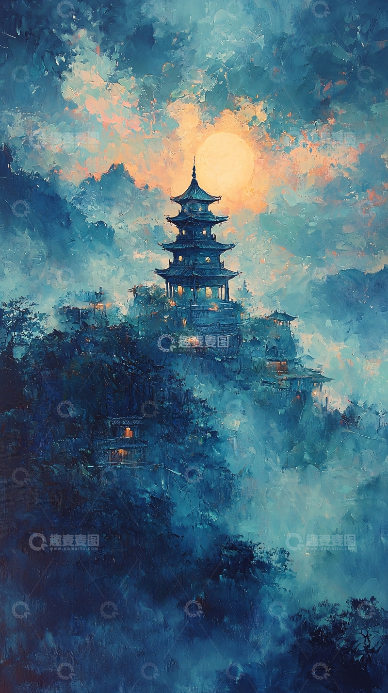 高清大图下载【趣麦麦图】水墨风格的东方古建筑