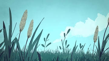 轻柔微风下的青绿色草地