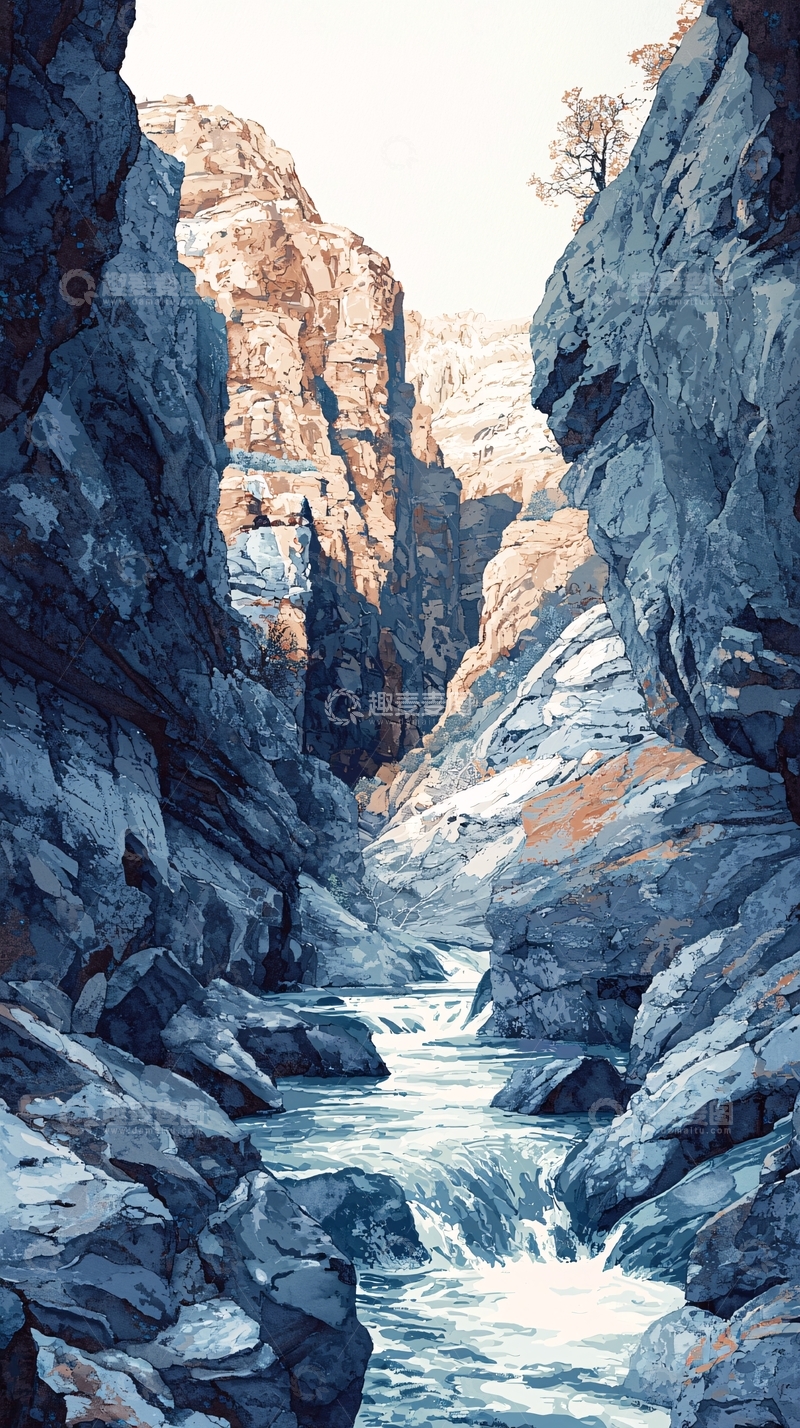高清大图下载【趣麦麦图】峡谷河流风景画