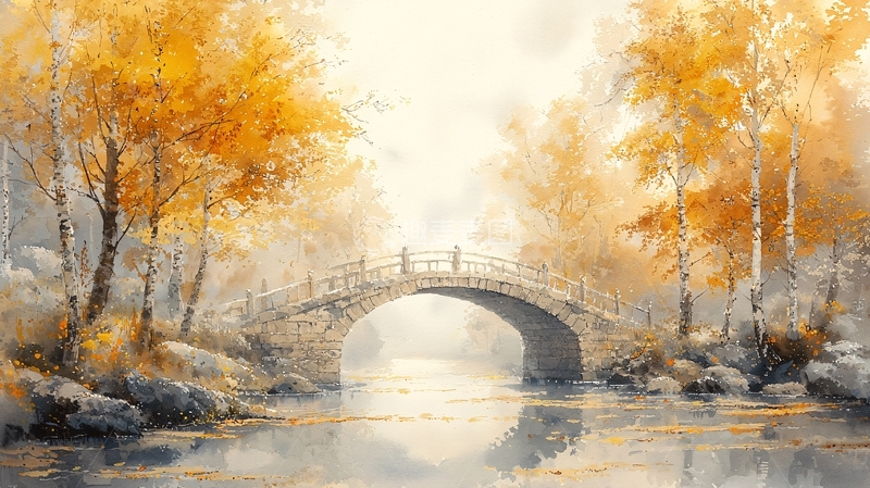 高清大图下载【趣麦麦图】秋日小桥流水人家