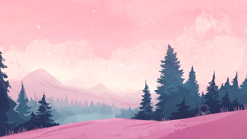 高清大图下载【趣麦麦图】粉色山脉森林风景