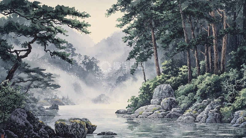 高清大图下载【趣麦麦图】山间雾气缭绕的河流