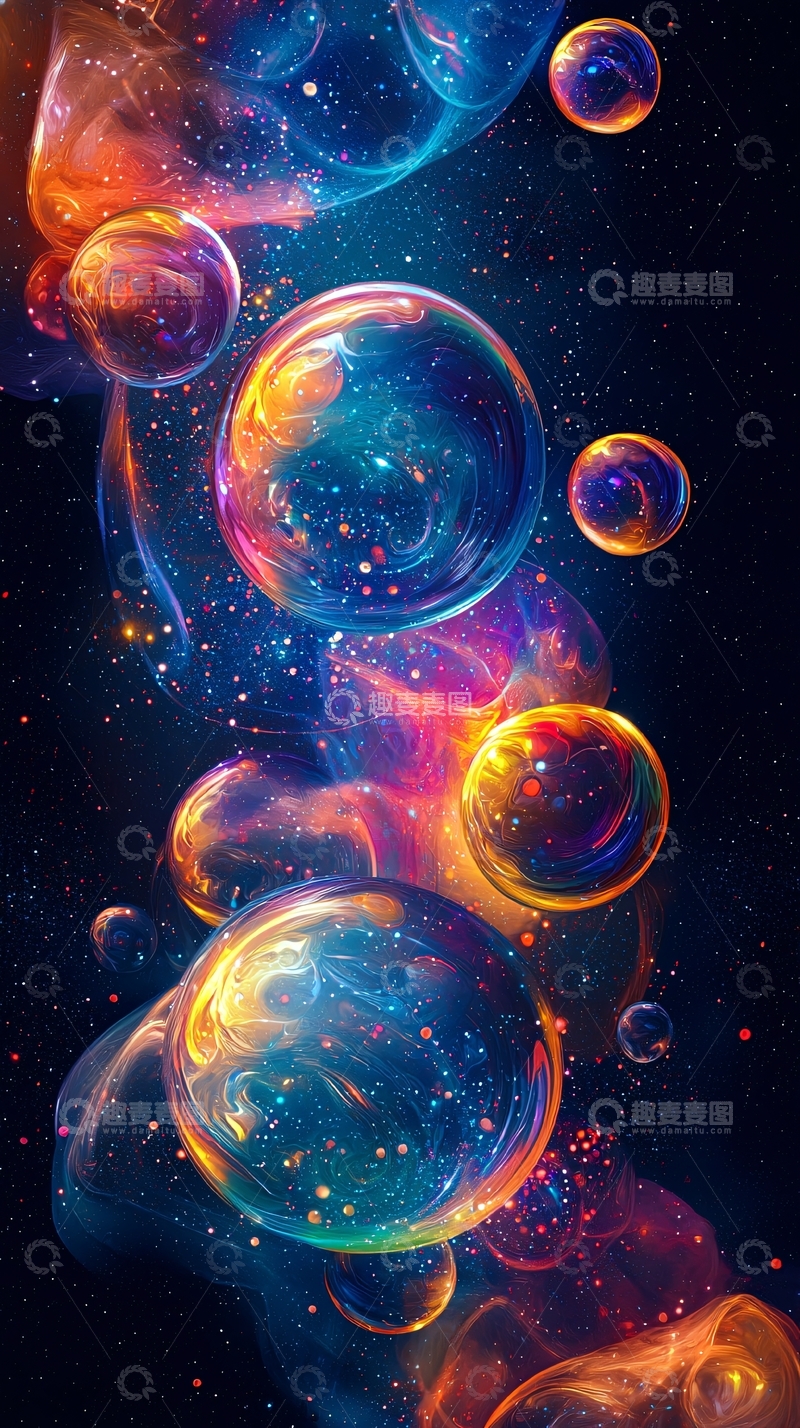 高清大图下载【趣麦麦图】梦幻宇宙泡泡漂浮