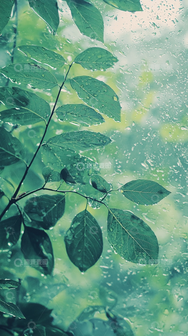 高清大图下载【趣麦麦图】雨天树叶