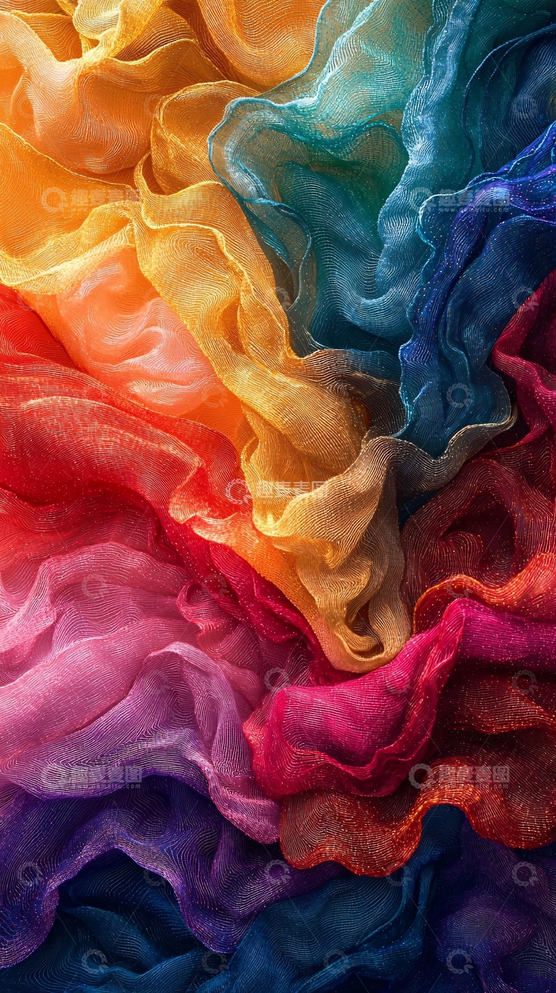 高清大图下载【趣麦麦图】彩虹色丝绸褶皱