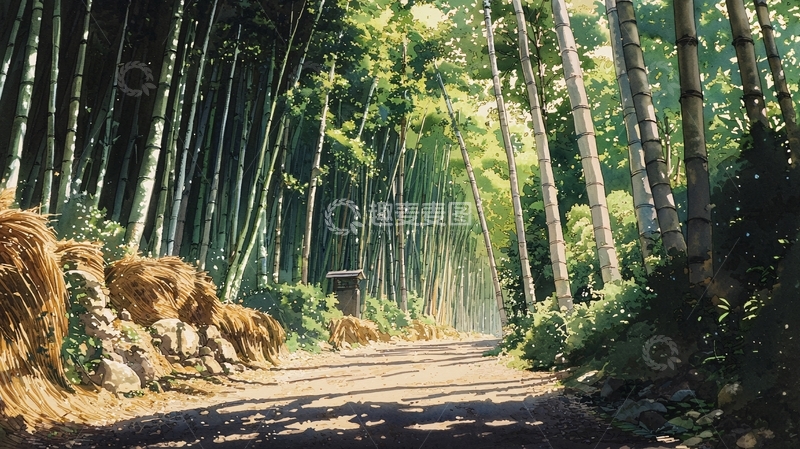 高清大图下载【趣麦麦图】阳光洒在竹林小路上