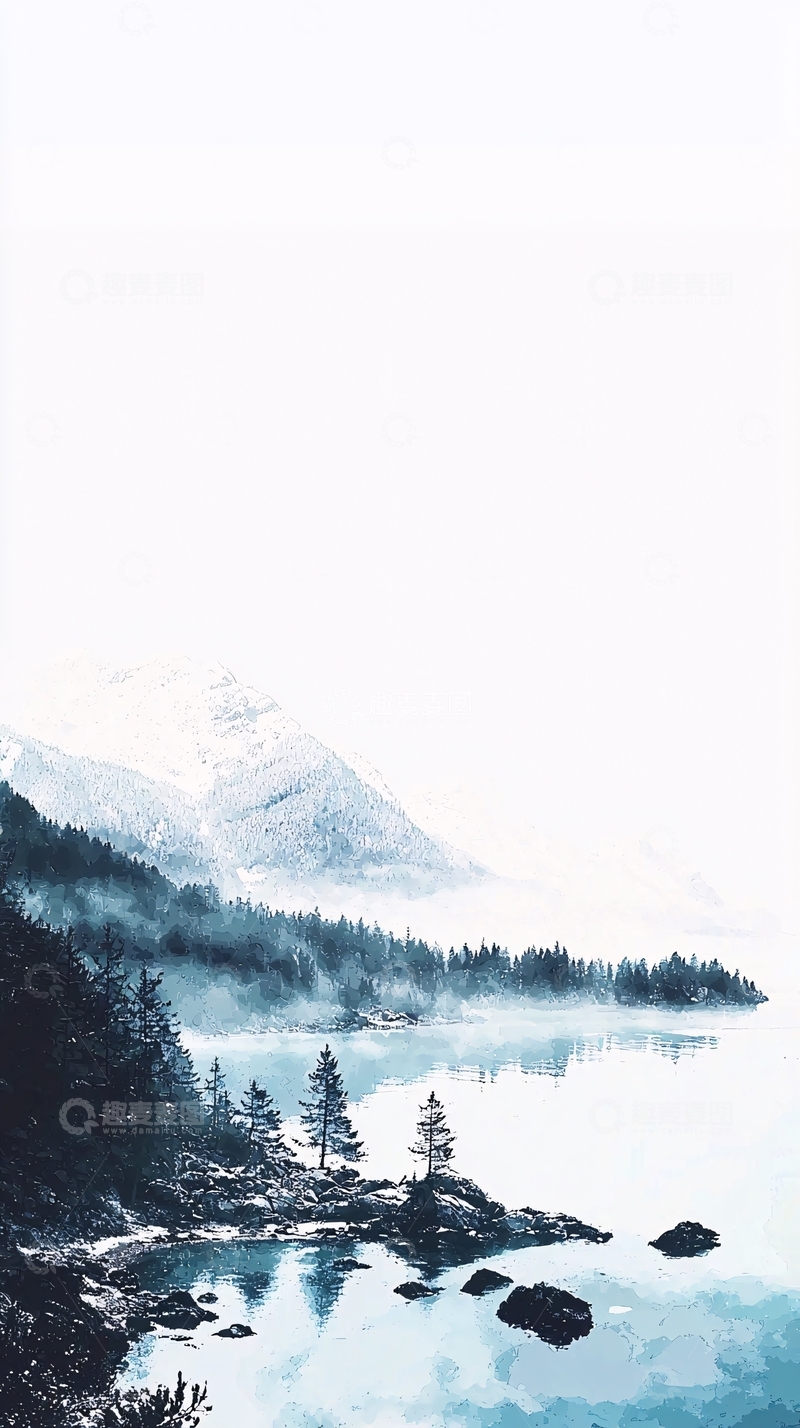 高清大图下载【趣麦麦图】极简雾气山景湖泊
