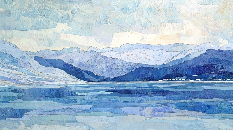 高清大图下载【趣麦麦图】蓝色山脉湖泊风景画