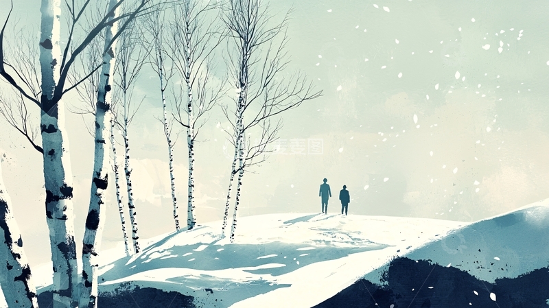 高清大图下载【趣麦麦图】冬日雪景人物剪影