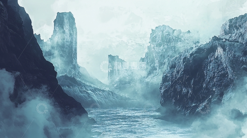 高清大图下载【趣麦麦图】冰川峡谷奇幻场景