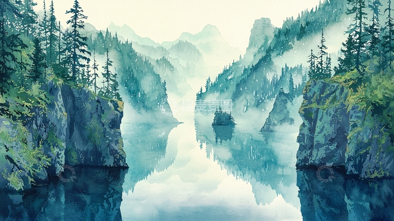 高清大图下载【趣麦麦图】雾气缭绕的峡湾山谷