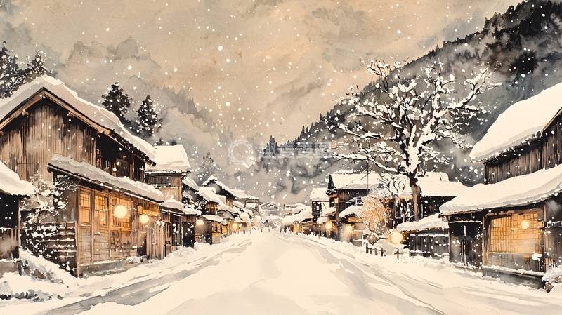 高清大图下载【趣麦麦图】雪景村庄