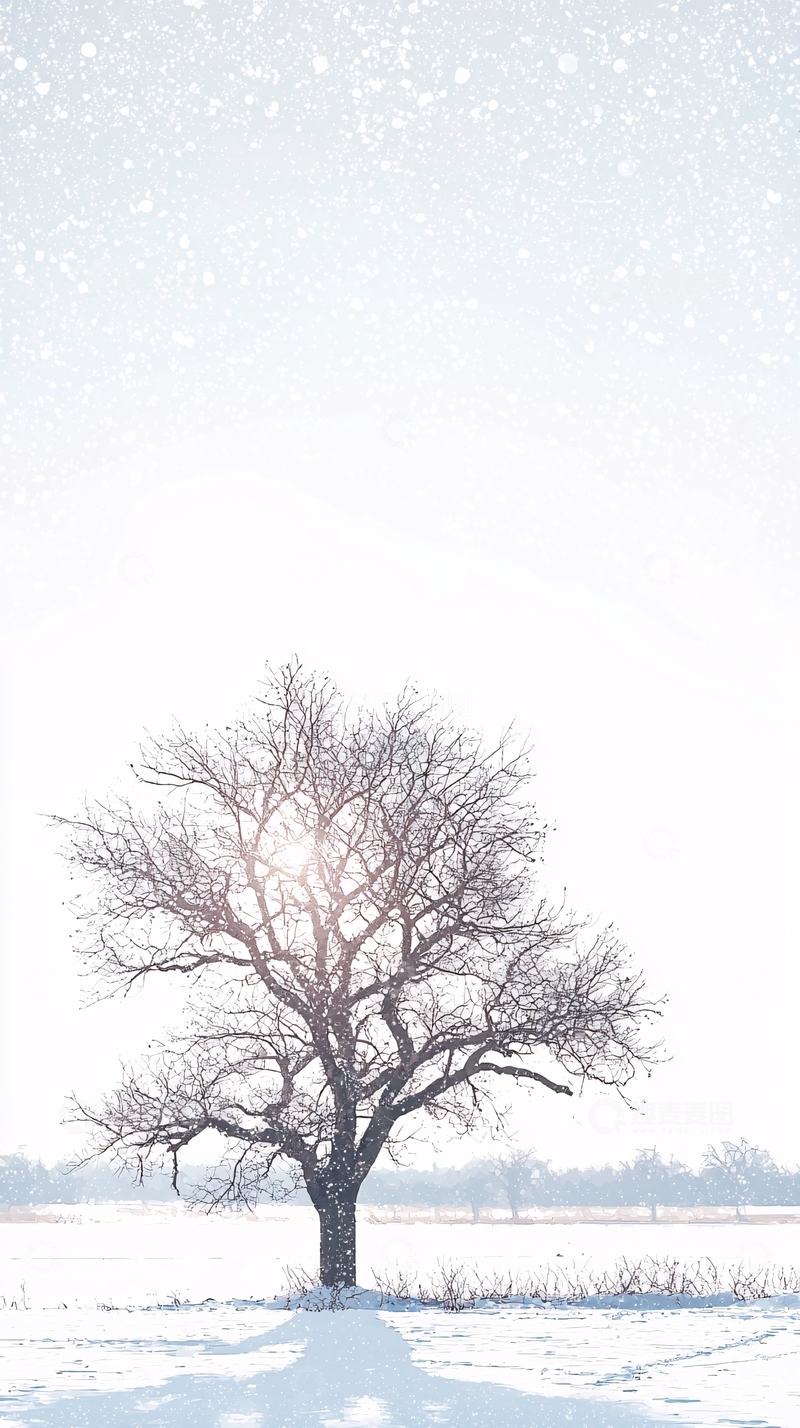 高清大图下载【趣麦麦图】冬日雪景孤树
