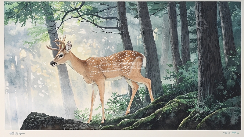 高清大图下载【趣麦麦图】森林清晨白尾鹿