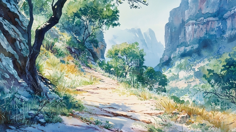 高清大图下载【趣麦麦图】山间小路风景画