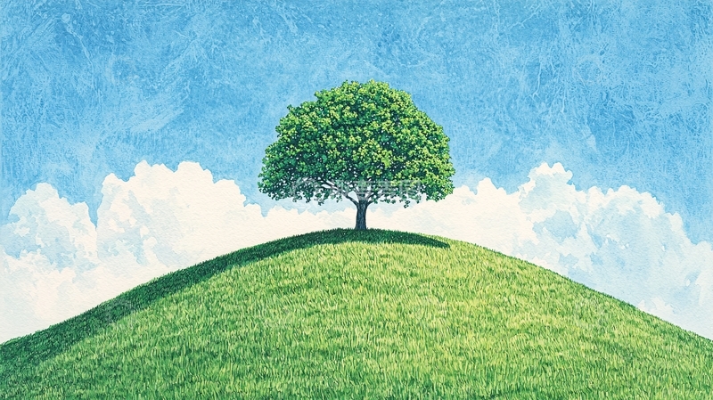 高清大图下载【趣麦麦图】绿树蓝天白云小山丘