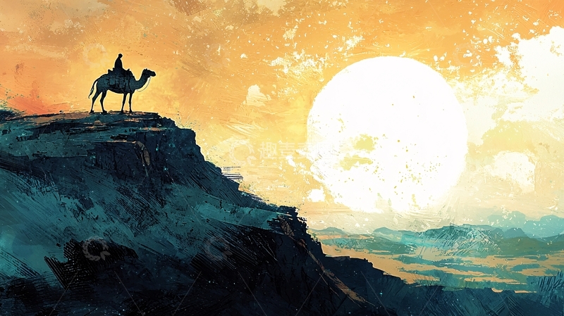 高清大图下载【趣麦麦图】落日驼峰剪影