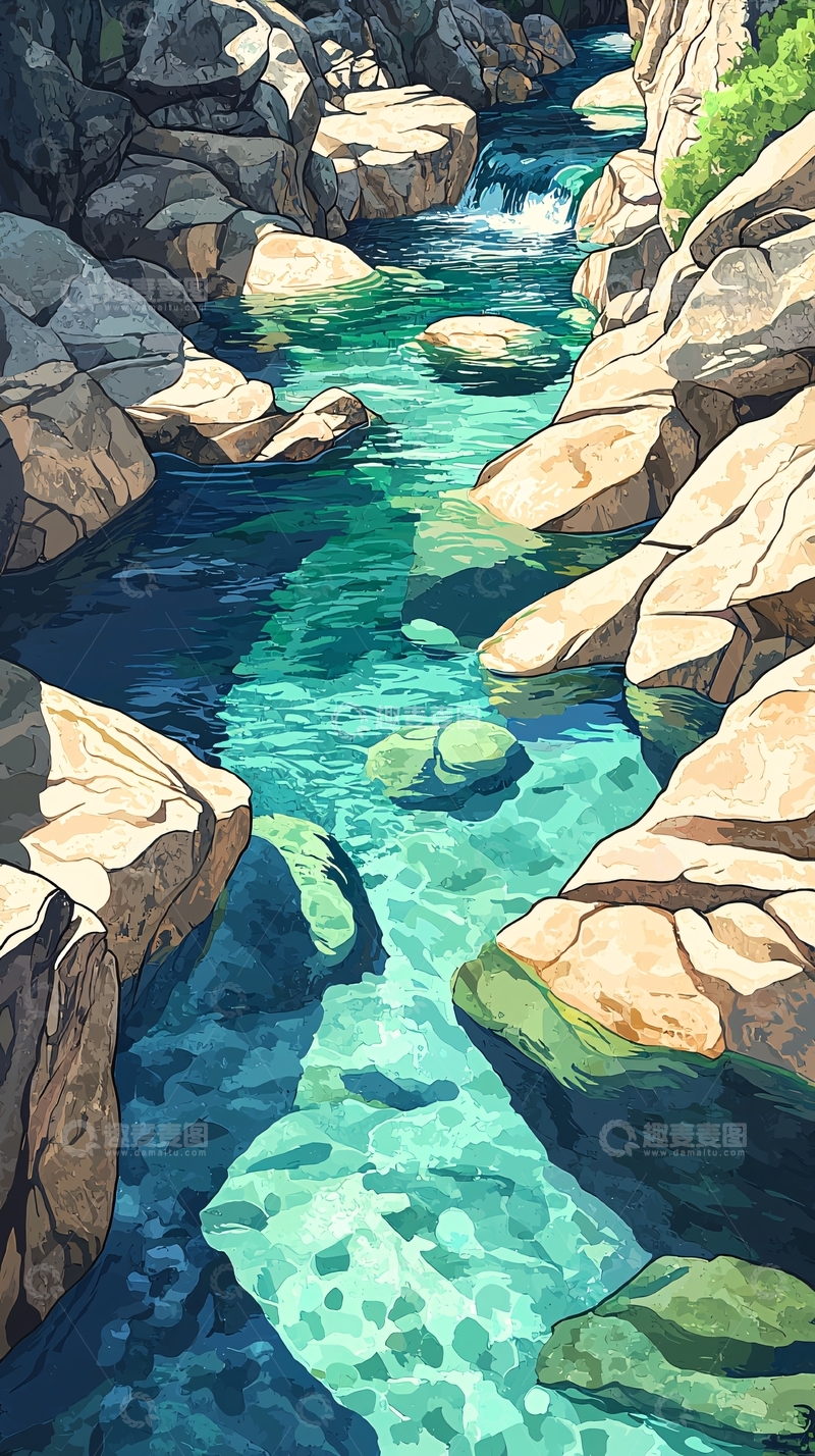 高清大图下载【趣麦麦图】清澈溪流岩石间蜿蜒