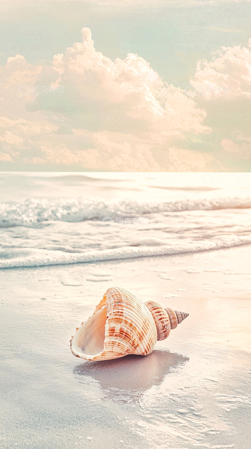 高清大图下载【趣麦麦图】海滩贝壳日出风景