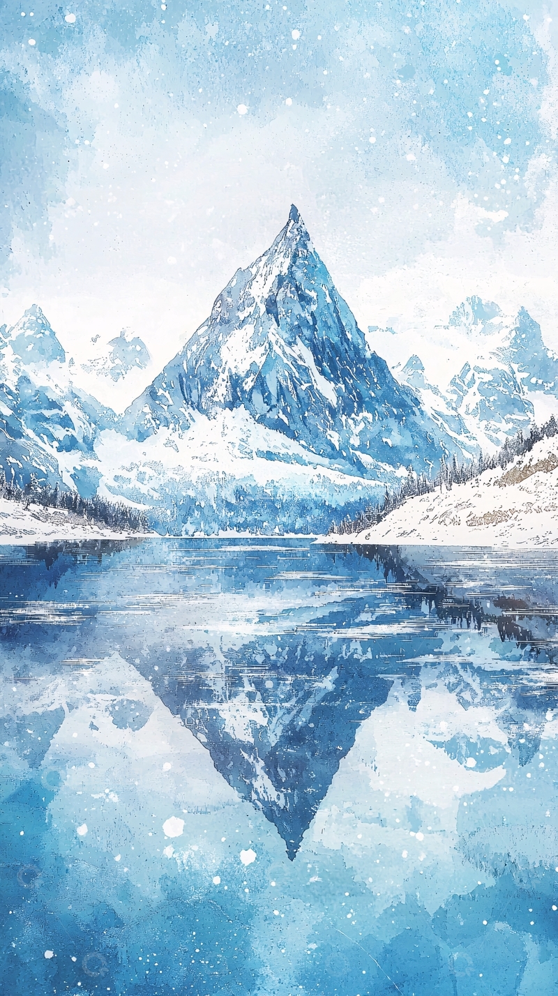 高清大图下载【趣麦麦图】冰雪覆盖的山峰与湖泊倒影