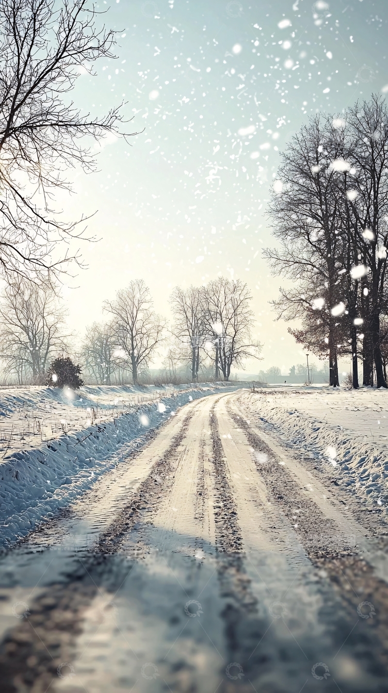 高清大图下载【趣麦麦图】冬日雪景乡间小路