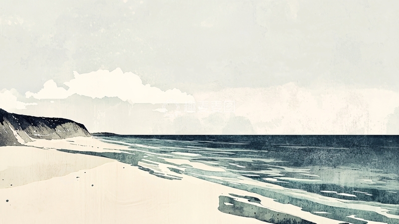 高清大图下载【趣麦麦图】极简风格海滩风景图