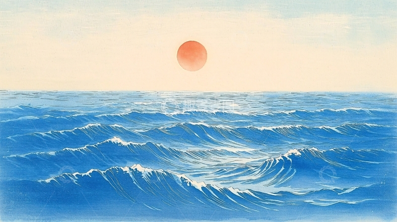 高清大图下载【趣麦麦图】海面日出波浪