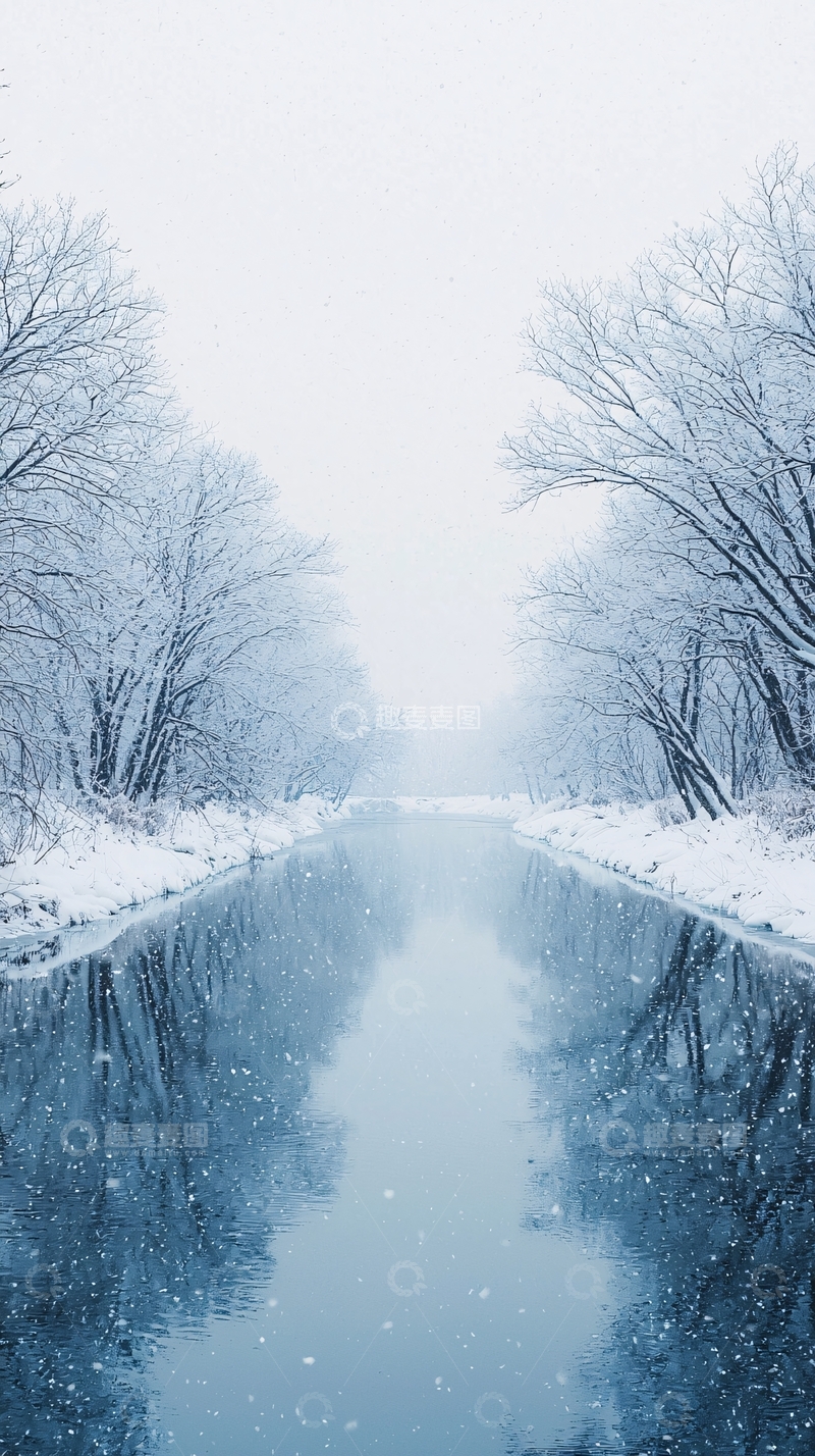 高清大图下载【趣麦麦图】冬日河流雪景