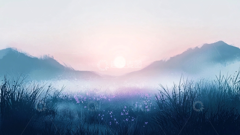 高清大图下载【趣麦麦图】雾气弥漫山峦日出