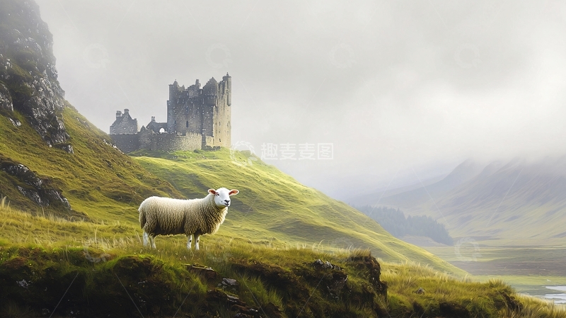 高清大图下载【趣麦麦图】绵羊与苏格兰古堡
