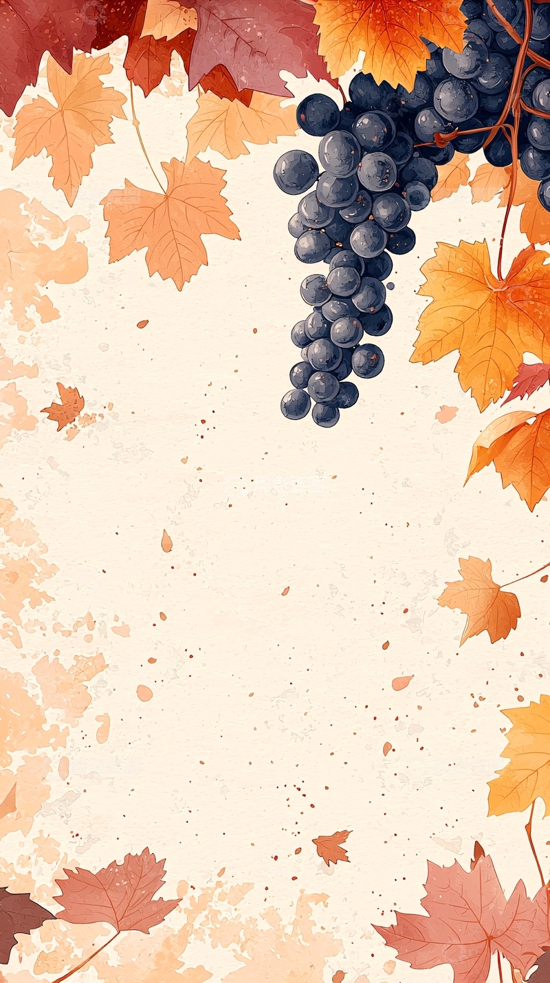 高清大图下载【趣麦麦图】秋季葡萄藤叶边框