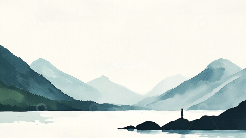 高清大图下载【趣麦麦图】极简山水湖泊风景画