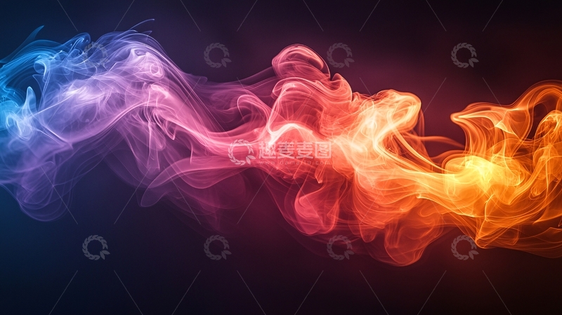 高清大图下载【趣麦麦图】蓝红黄交织的烟雾