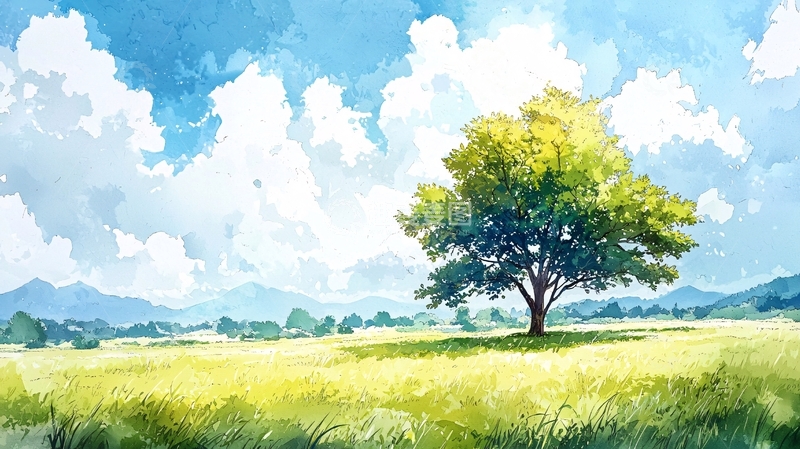 高清大图下载【趣麦麦图】水彩田园风景画