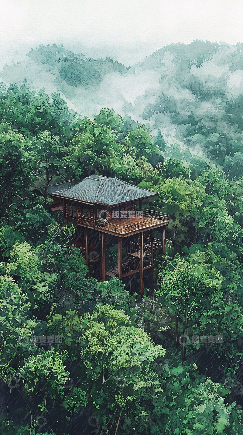 高清大图下载【趣麦麦图】山林中的木屋