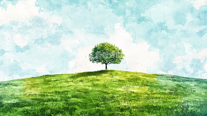 高清大图下载【趣麦麦图】绿色小山丘上的孤树