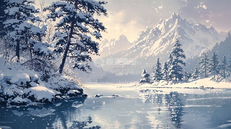 高清大图下载【趣麦麦图】雪山湖泊冬季风景