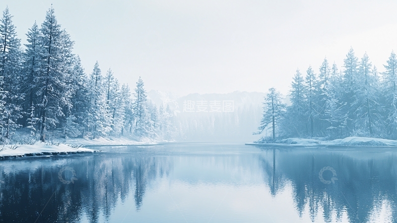 高清大图下载【趣麦麦图】冰雪覆盖的宁静湖泊