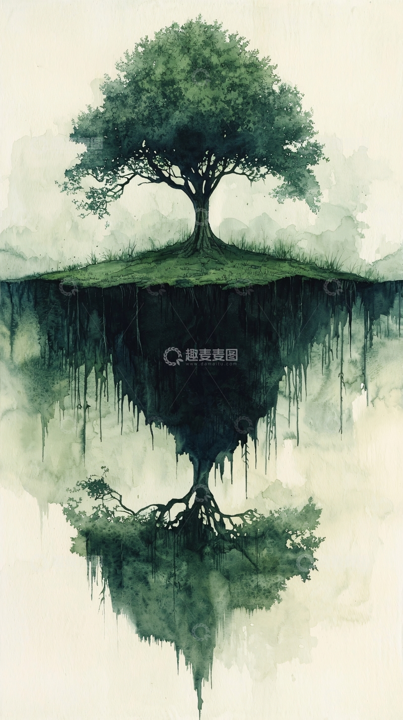 高清大图下载【趣麦麦图】水墨画树根