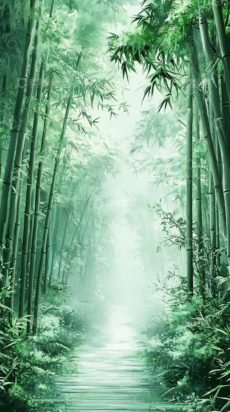 高清大图下载【趣麦麦图】水墨竹林小径
