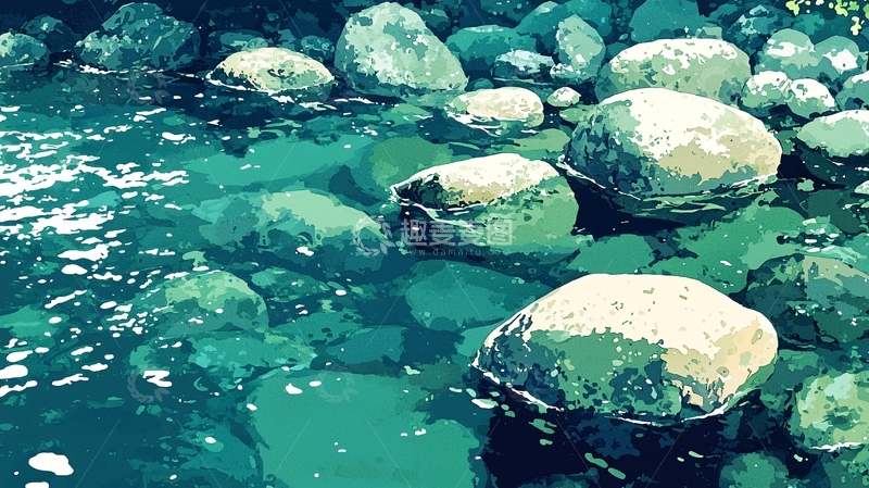 高清大图下载【趣麦麦图】清澈溪流中圆润鹅卵石