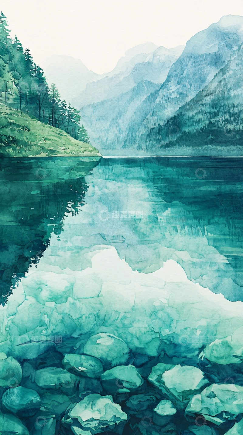 高清大图下载【趣麦麦图】静谧湖泊山峦倒影