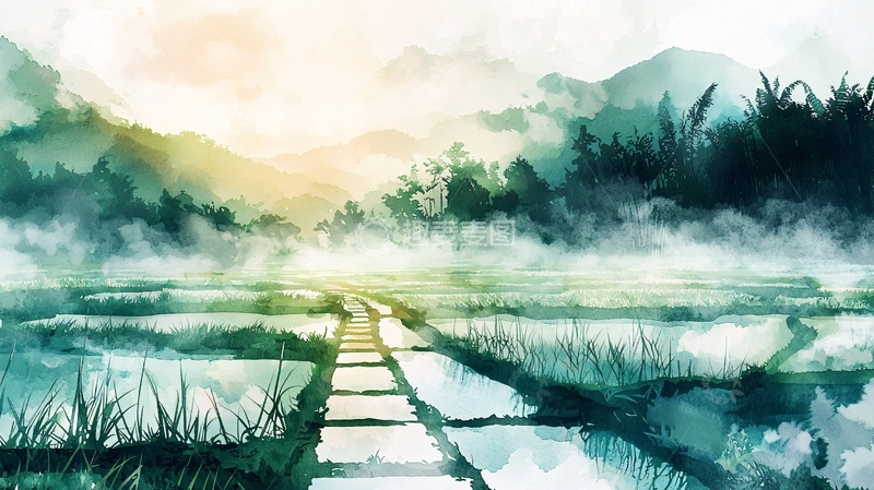 高清大图下载【趣麦麦图】水彩田园风光